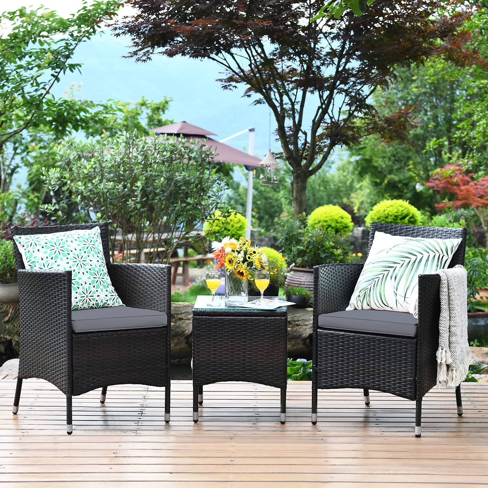 Outdoor Wicker Rattan Conversation Set - Tangkula